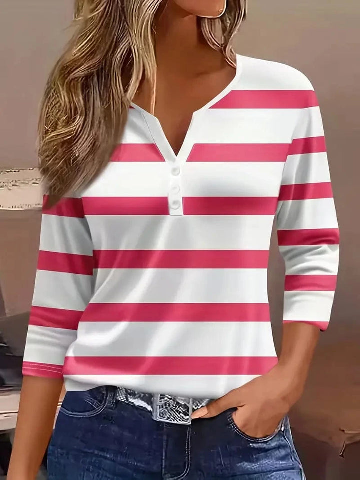 Dakota - Camiseta Informal Con Cuello En V Y Estampado A Rayas