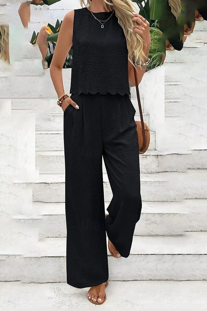 Elysia Textured Scallop Hem Two Piece Set