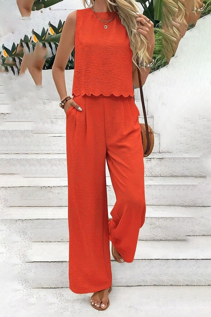 Elysia Textured Scallop Hem Two Piece Set