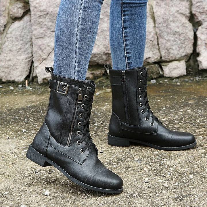 🔥Orthopädische Damenstiefel mit rundem Zehenbereich und Seitenreißverschluss aus Leder