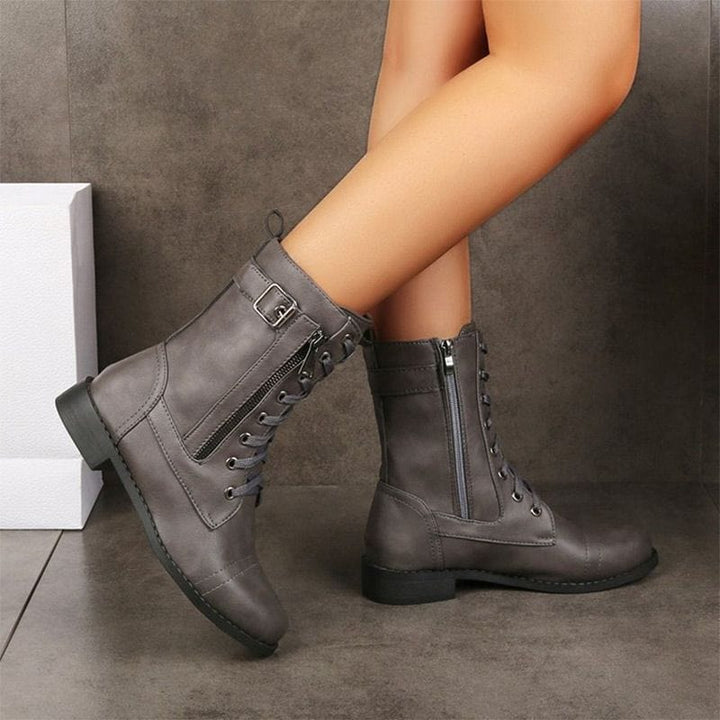 🔥Orthopädische Damenstiefel mit rundem Zehenbereich und Seitenreißverschluss aus Leder