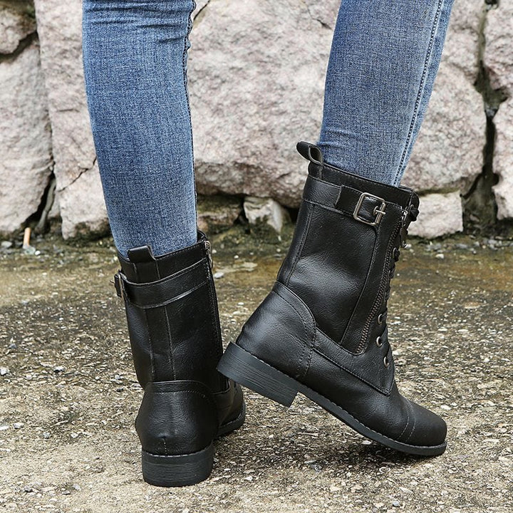 🔥Orthopädische Damenstiefel mit rundem Zehenbereich und Seitenreißverschluss aus Leder