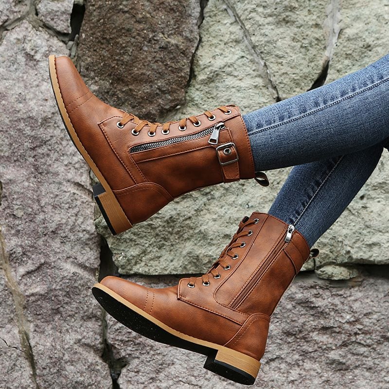 🔥Orthopädische Damenstiefel mit rundem Zehenbereich und Seitenreißverschluss aus Leder