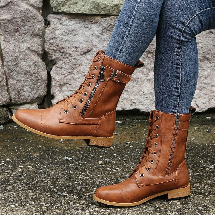 🔥Orthopädische Damenstiefel mit rundem Zehenbereich und Seitenreißverschluss aus Leder