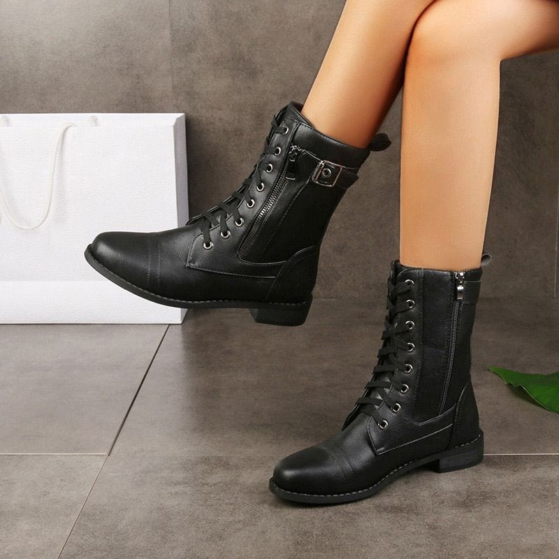 🔥Orthopädische Damenstiefel mit rundem Zehenbereich und Seitenreißverschluss aus Leder