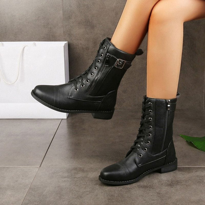 🔥Orthopädische Damenstiefel mit rundem Zehenbereich und Seitenreißverschluss aus Leder