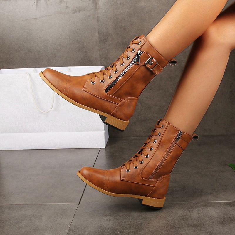 🔥Orthopädische Damenstiefel mit rundem Zehenbereich und Seitenreißverschluss aus Leder