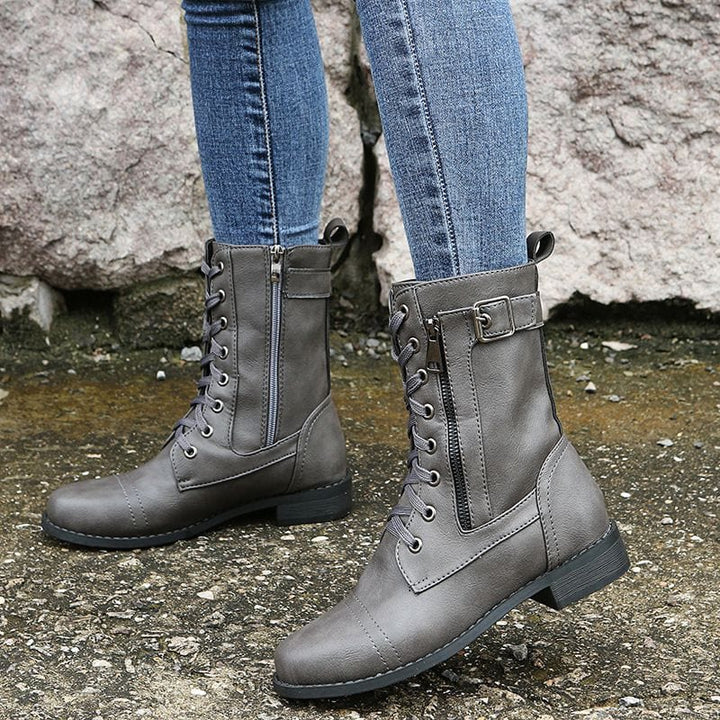 🔥Orthopädische Damenstiefel mit rundem Zehenbereich und Seitenreißverschluss aus Leder