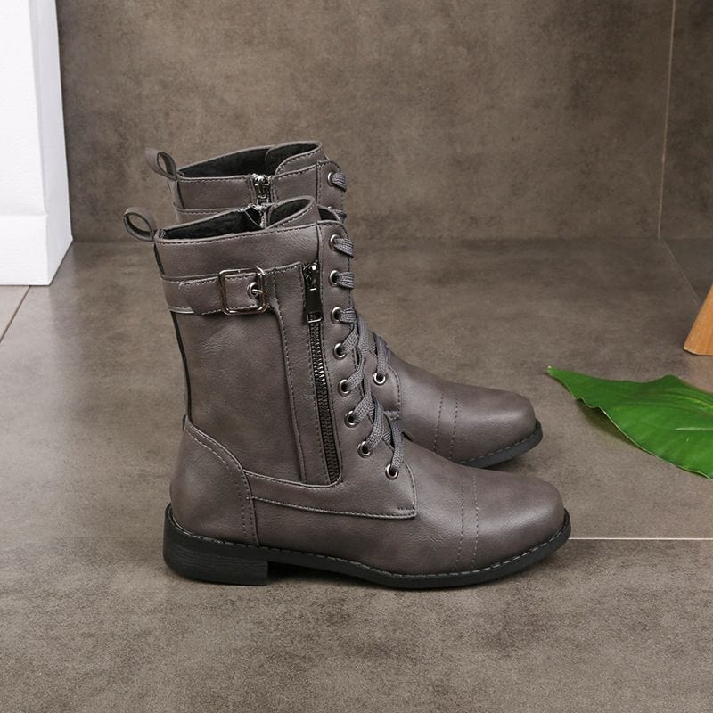 🔥Orthopädische Damenstiefel mit rundem Zehenbereich und Seitenreißverschluss aus Leder