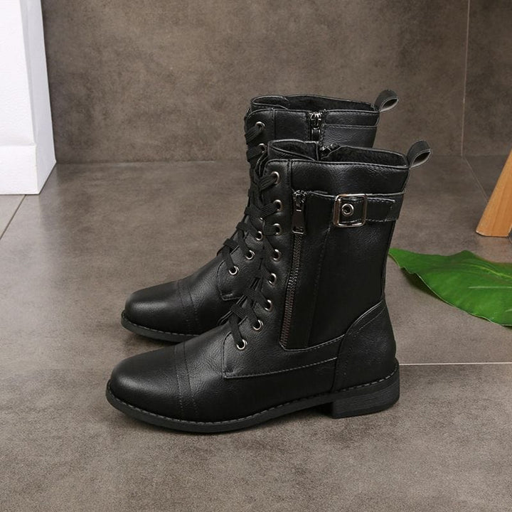 🔥Orthopädische Damenstiefel mit rundem Zehenbereich und Seitenreißverschluss aus Leder