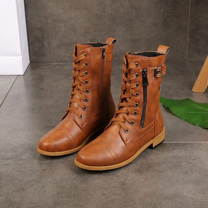🔥Orthopädische Damenstiefel mit rundem Zehenbereich und Seitenreißverschluss aus Leder