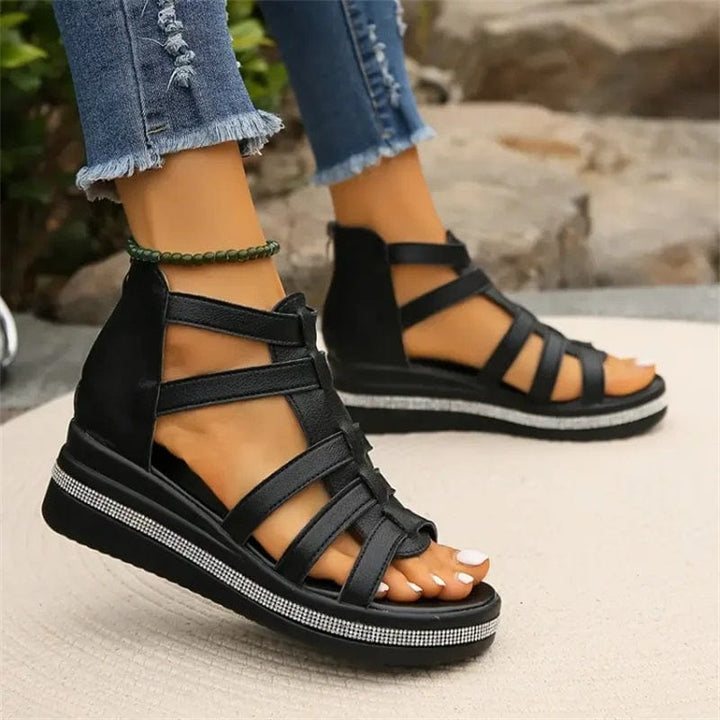 🔥49% de réduction🔥Sandales à semelles compensées avec décoration en strass💕Confortable et élégant💕