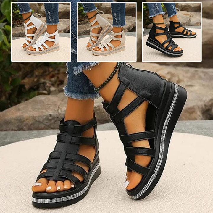 🔥49% de réduction🔥Sandales à semelles compensées avec décoration en strass💕Confortable et élégant💕