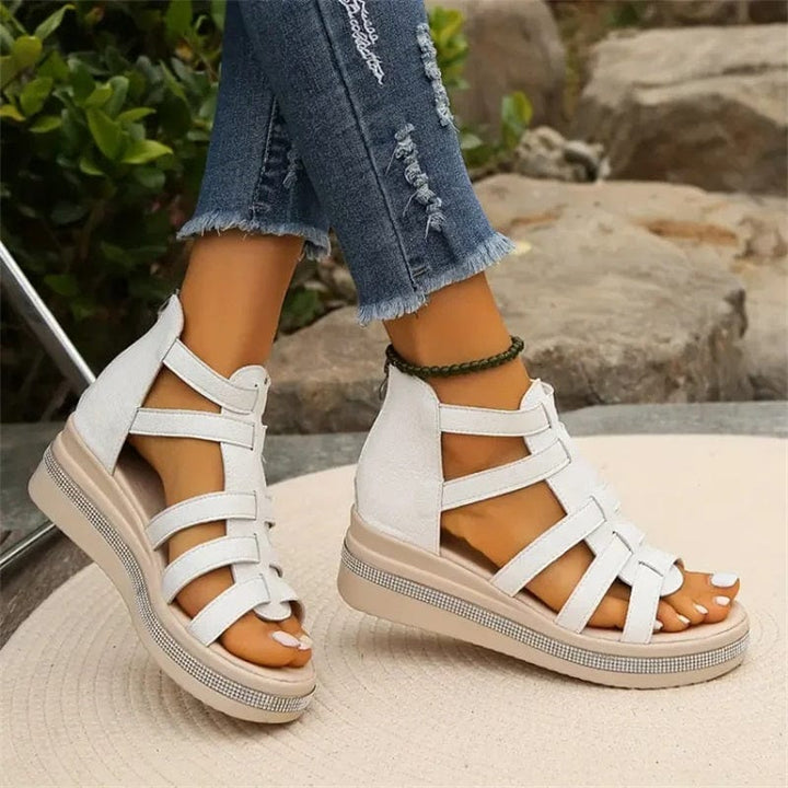 🔥49% de réduction🔥Sandales à semelles compensées avec décoration en strass💕Confortable et élégant💕