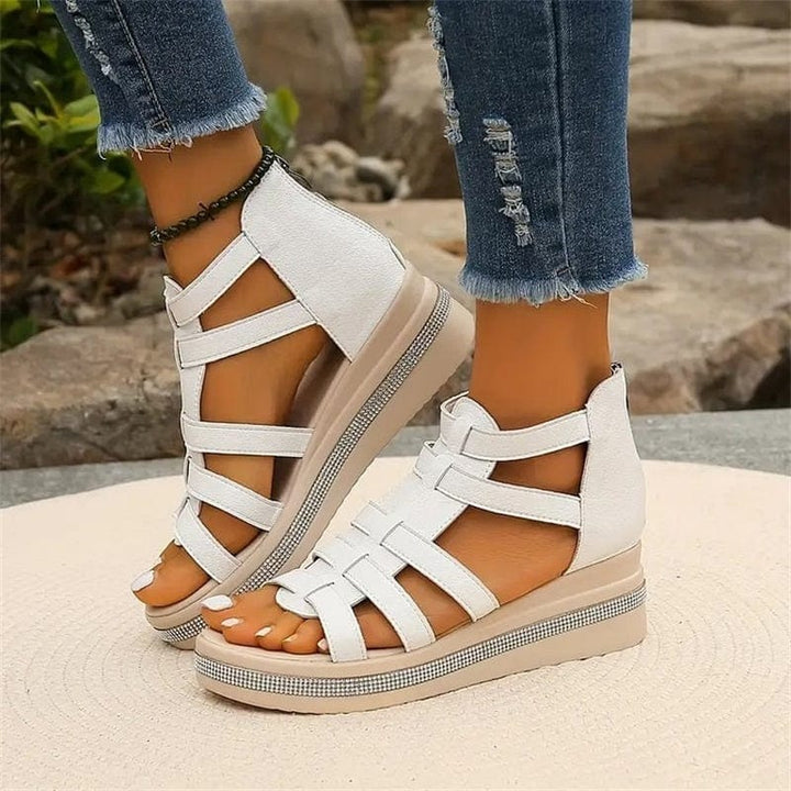 🔥49% de réduction🔥Sandales à semelles compensées avec décoration en strass💕Confortable et élégant💕