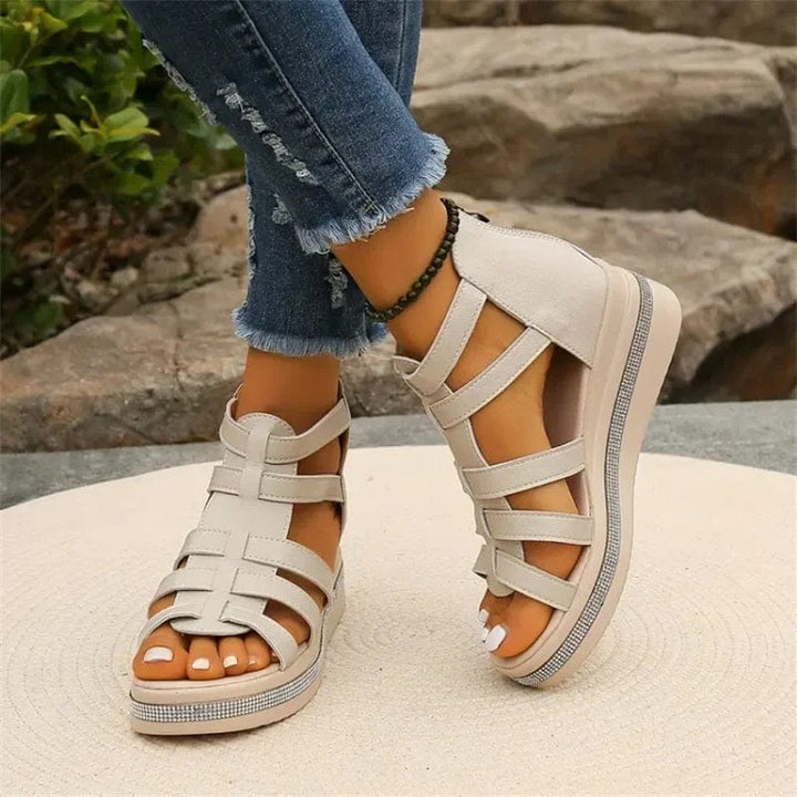 🔥49% de réduction🔥Sandales à semelles compensées avec décoration en strass💕Confortable et élégant💕