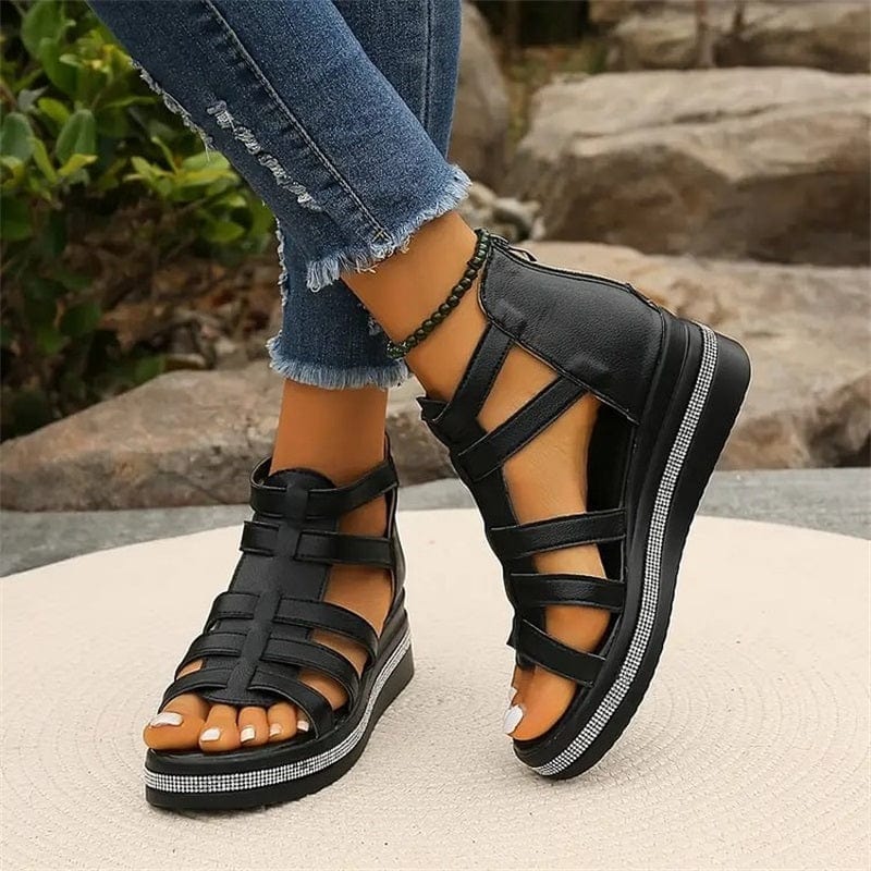 🔥49% de réduction🔥Sandales à semelles compensées avec décoration en strass💕Confortable et élégant💕