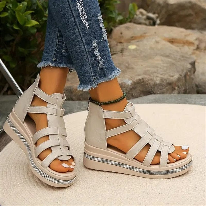 🔥49% de réduction🔥Sandales à semelles compensées avec décoration en strass💕Confortable et élégant💕