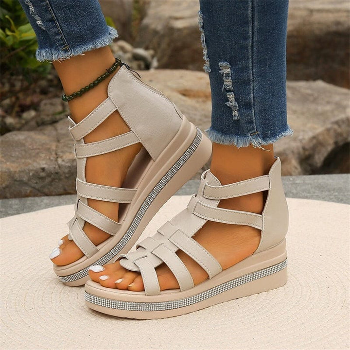 🔥49% de réduction🔥Sandales à semelles compensées avec décoration en strass💕Confortable et élégant💕