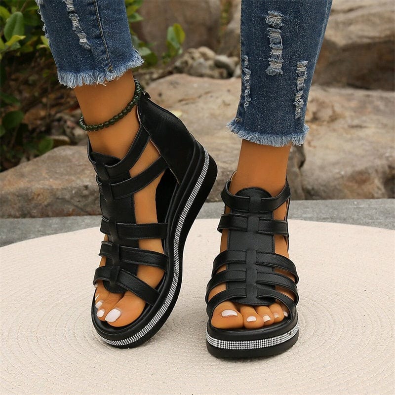 🔥49% de réduction🔥Sandales à semelles compensées avec décoration en strass💕Confortable et élégant💕