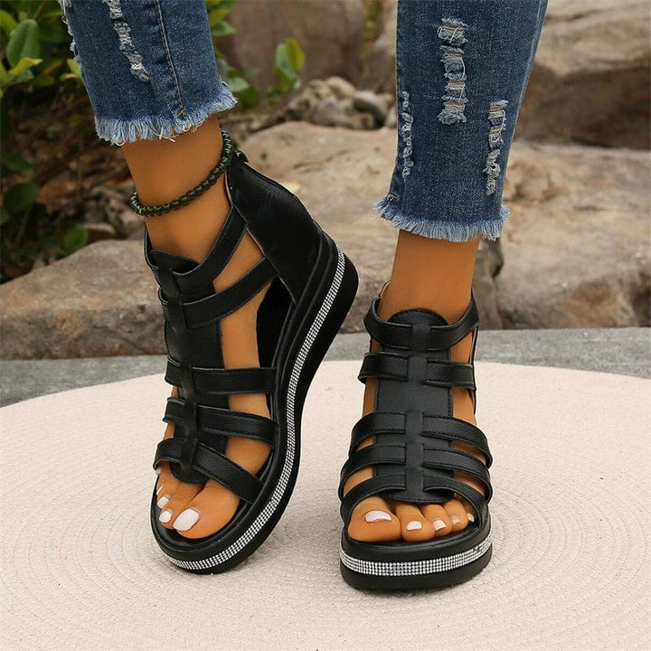 🔥49% de réduction🔥Sandales à semelles compensées avec décoration en strass💕Confortable et élégant💕