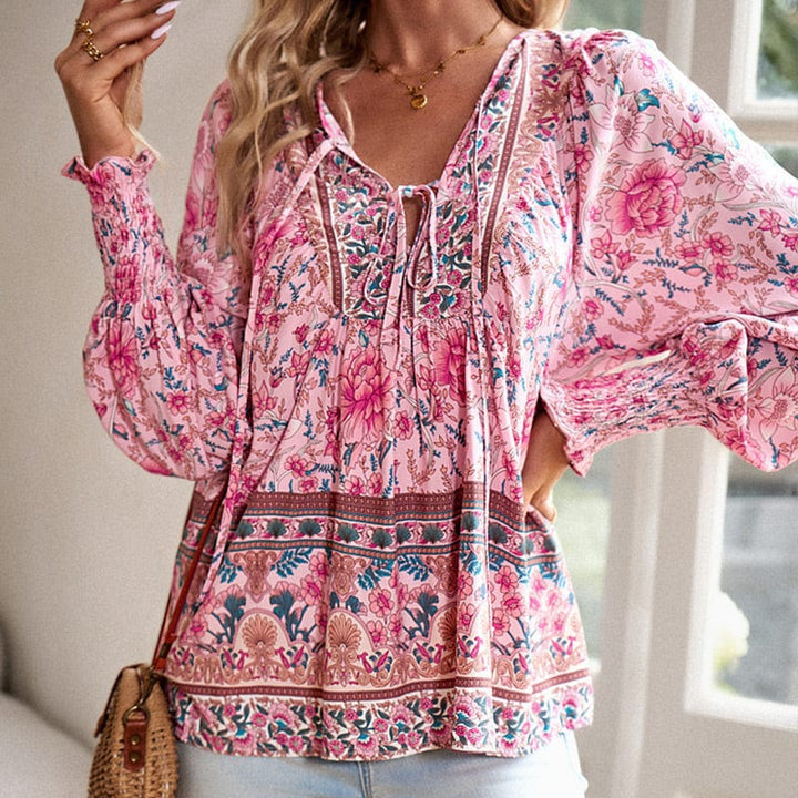 💖Laatste dag uitverkoop. 50% korting💖Vrouwelijke modieuze bedrukte V-hals lange mouw shirt
