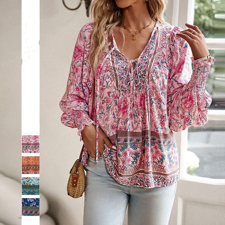 💖Laatste dag uitverkoop. 50% korting💖Vrouwelijke modieuze bedrukte V-hals lange mouw shirt