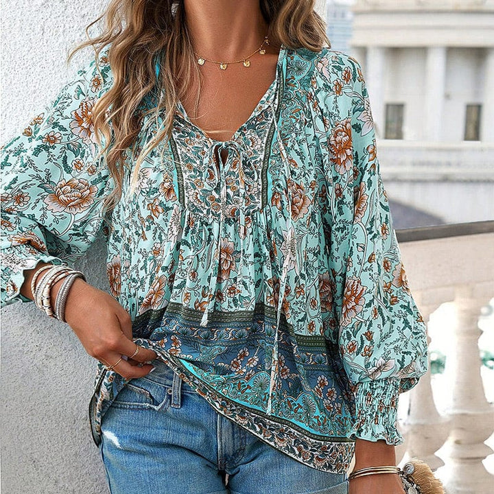 💖Laatste dag uitverkoop. 50% korting💖Vrouwelijke modieuze bedrukte V-hals lange mouw shirt
