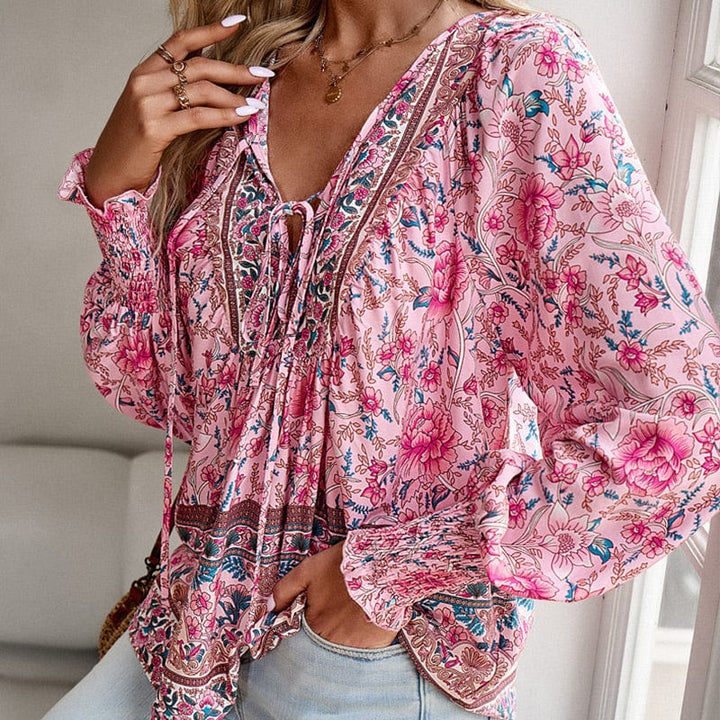 💖Laatste dag uitverkoop. 50% korting💖Vrouwelijke modieuze bedrukte V-hals lange mouw shirt
