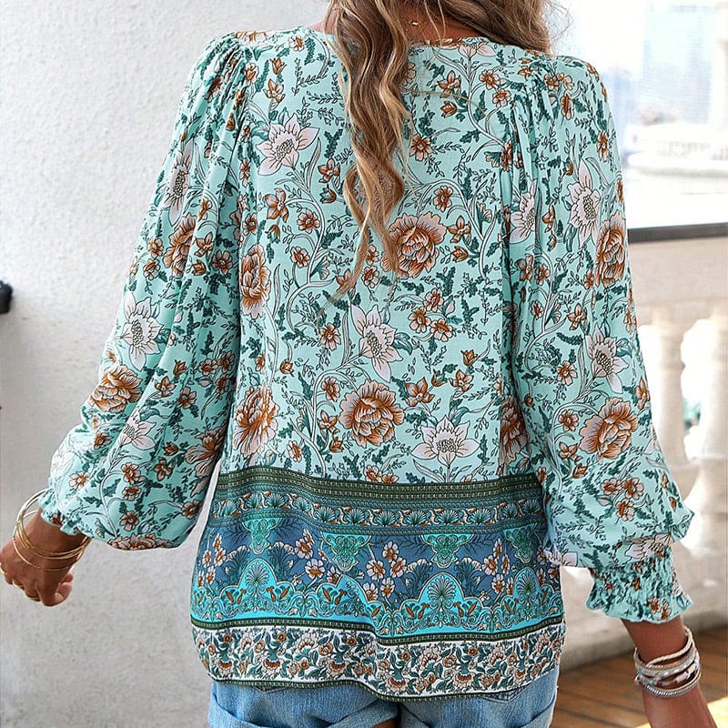 💖Laatste dag uitverkoop. 50% korting💖Vrouwelijke modieuze bedrukte V-hals lange mouw shirt