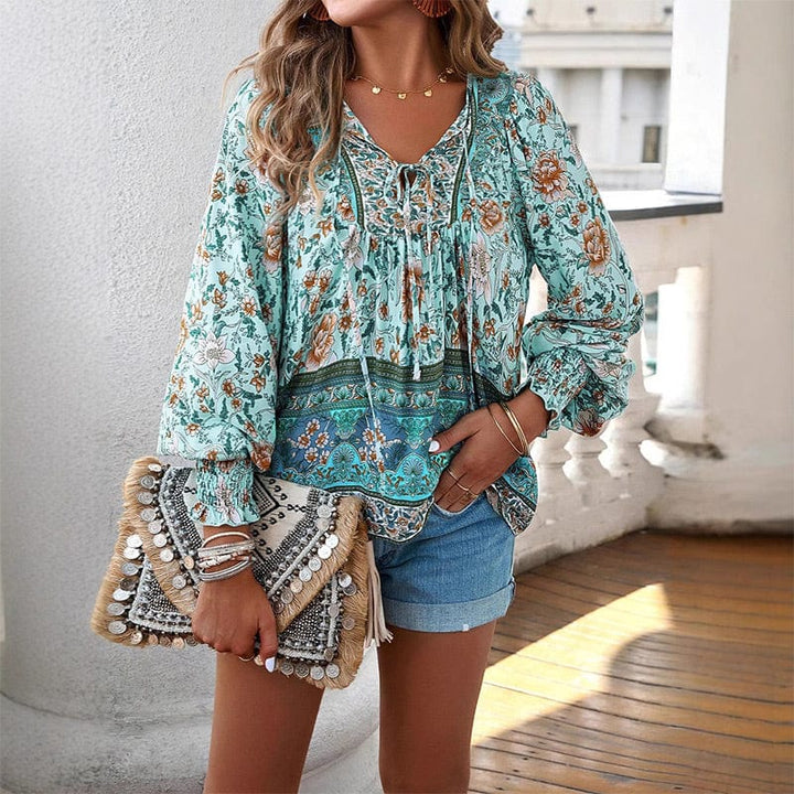 💖Laatste dag uitverkoop. 50% korting💖Vrouwelijke modieuze bedrukte V-hals lange mouw shirt