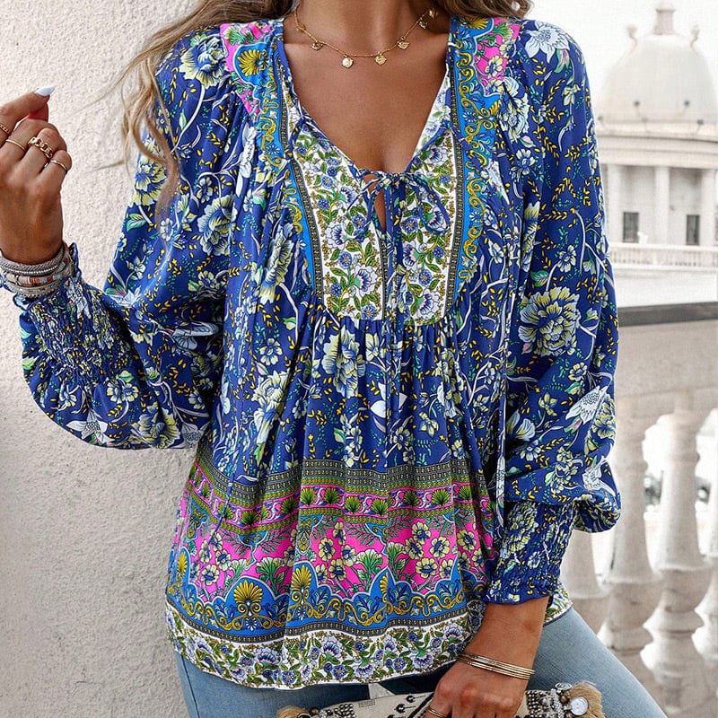 💖Laatste dag uitverkoop. 50% korting💖Vrouwelijke modieuze bedrukte V-hals lange mouw shirt
