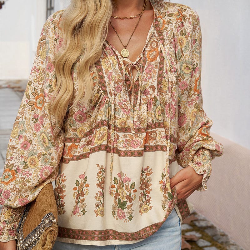 💖Laatste dag uitverkoop. 50% korting💖Vrouwelijke modieuze bedrukte V-hals lange mouw shirt