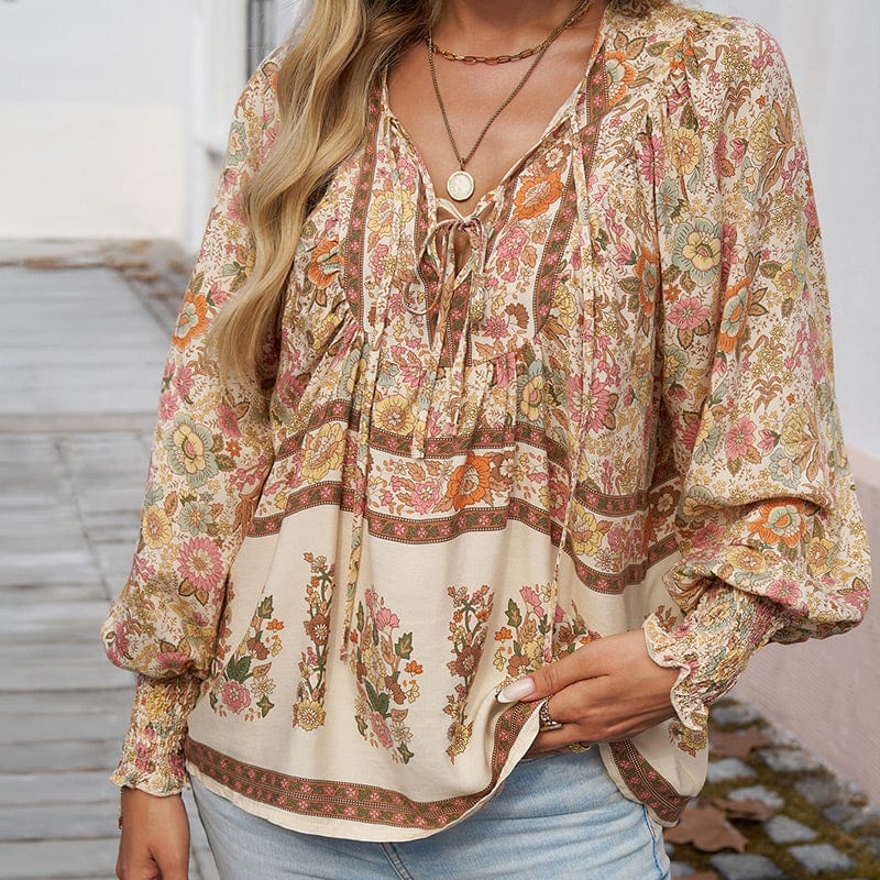 💖Laatste dag uitverkoop. 50% korting💖Vrouwelijke modieuze bedrukte V-hals lange mouw shirt
