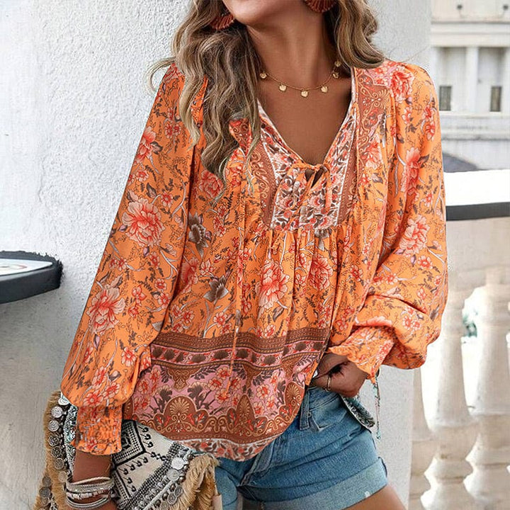💖Laatste dag uitverkoop. 50% korting💖Vrouwelijke modieuze bedrukte V-hals lange mouw shirt