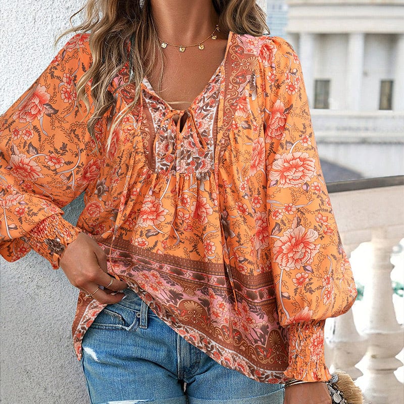 💖Laatste dag uitverkoop. 50% korting💖Vrouwelijke modieuze bedrukte V-hals lange mouw shirt
