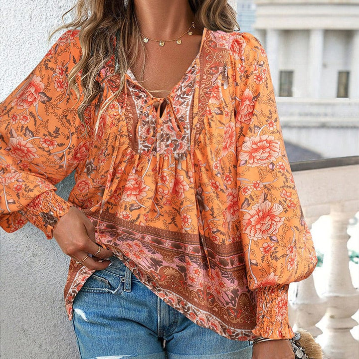 💖Laatste dag uitverkoop. 50% korting💖Vrouwelijke modieuze bedrukte V-hals lange mouw shirt