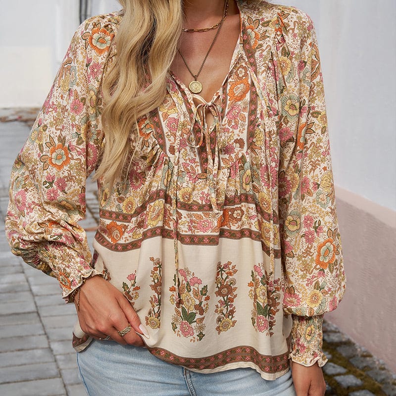💖Laatste dag uitverkoop. 50% korting💖Vrouwelijke modieuze bedrukte V-hals lange mouw shirt