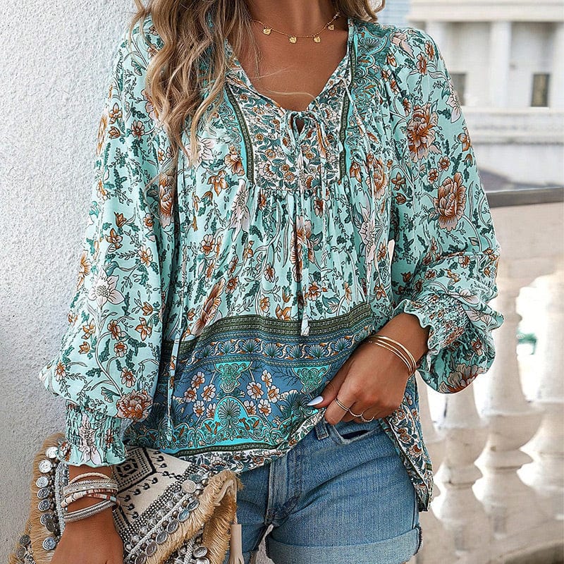 💖Laatste dag uitverkoop. 50% korting💖Vrouwelijke modieuze bedrukte V-hals lange mouw shirt