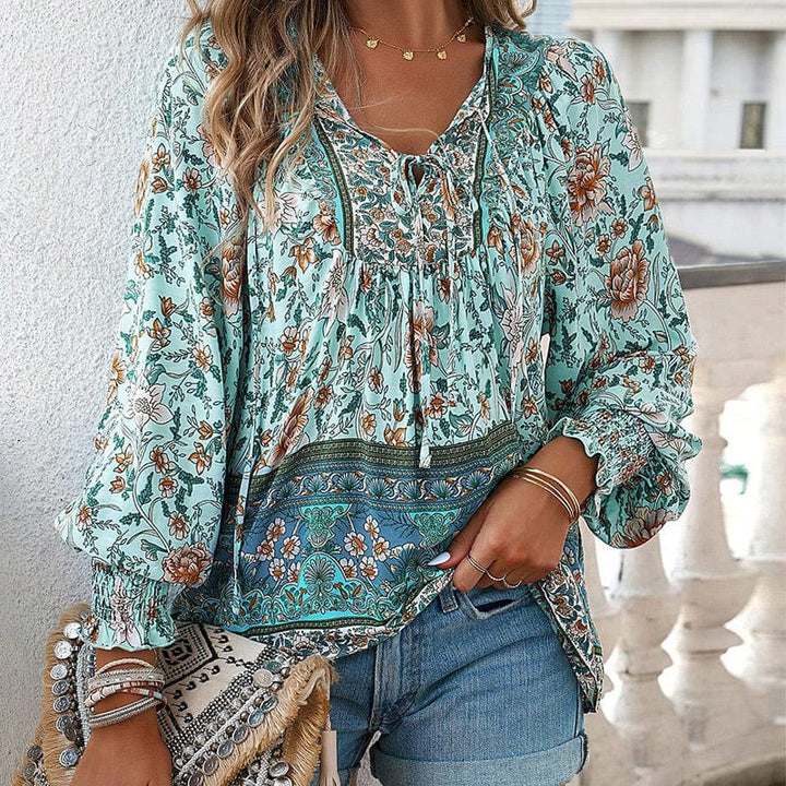 💖Laatste dag uitverkoop. 50% korting💖Vrouwelijke modieuze bedrukte V-hals lange mouw shirt