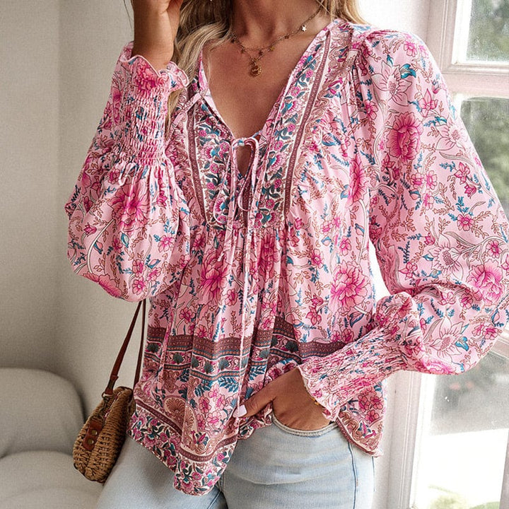 💖Laatste dag uitverkoop. 50% korting💖Vrouwelijke modieuze bedrukte V-hals lange mouw shirt
