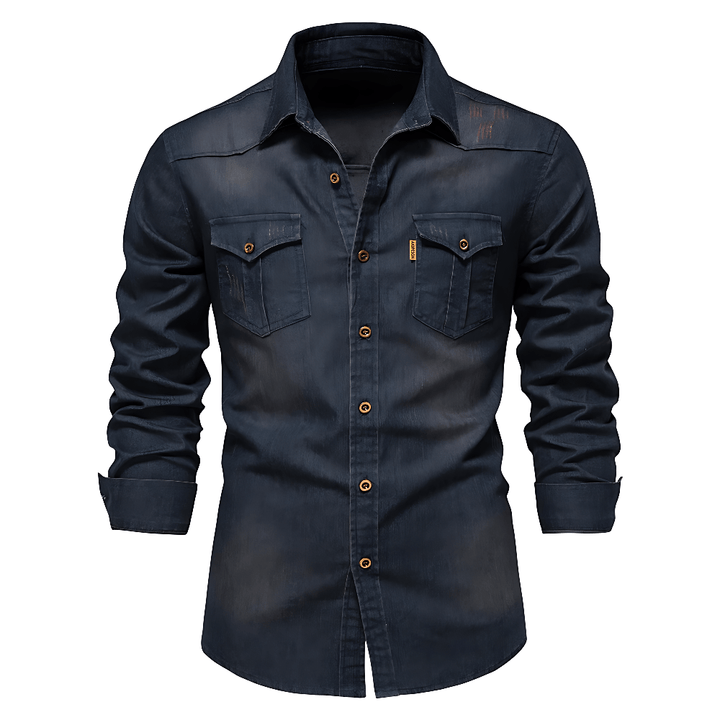 AdaptiveFit Cotton Denim Shirt: Tailored For Men